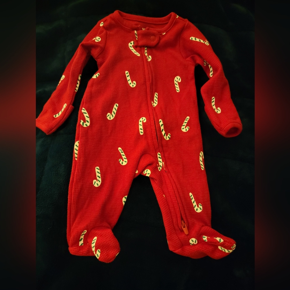Carter's Newborn Red Baby Onesie with Candy Cane Print